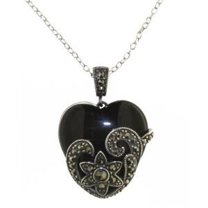 Oxidized Large Macrasite & Black Onyx Pendant Rhodium Necklace